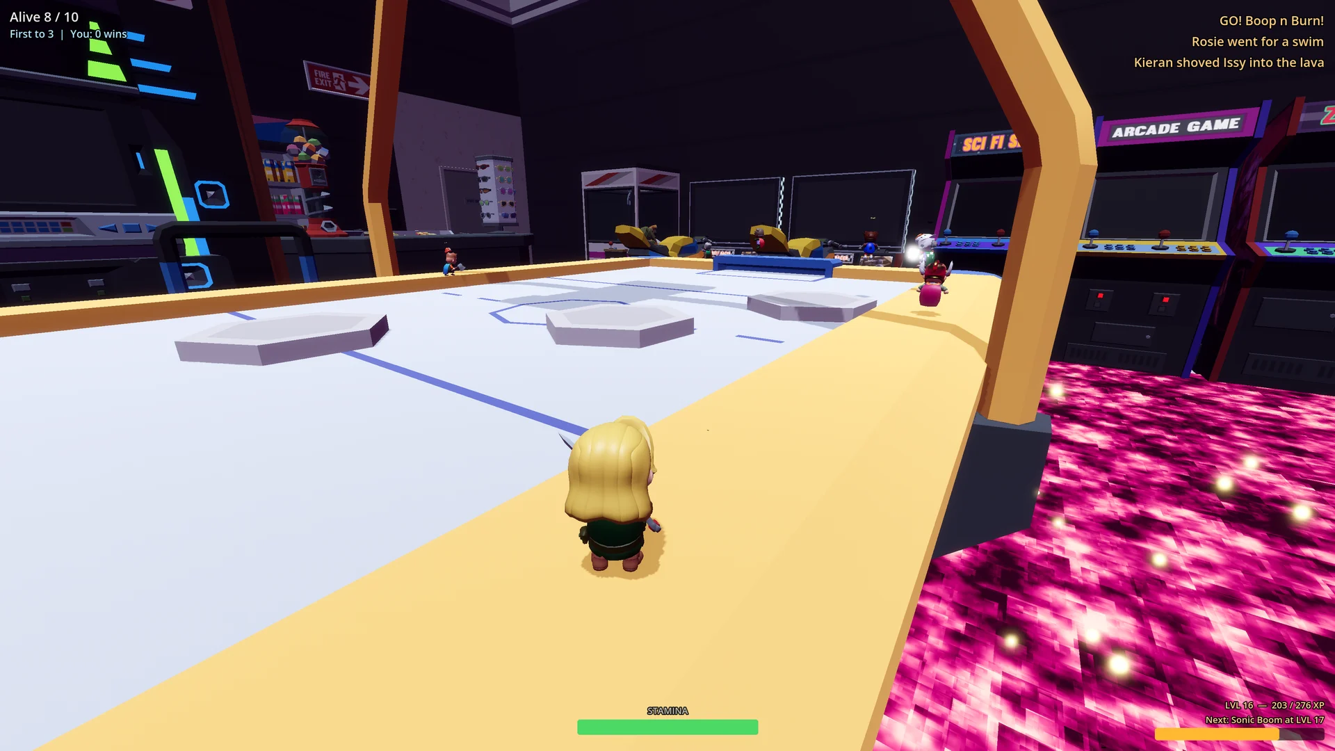 The arcade arena in Boop n Burn, with pink lava
